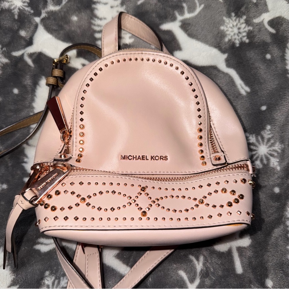 Michael Kors Mini Rhea Pink Gold Studded Backpack